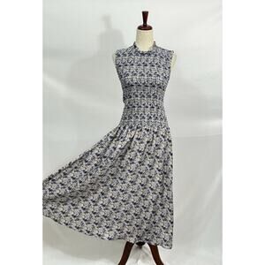 ROSE ROOM Sz S Small Purple Floral Sleeveless Smocked Silk Midi Signature Dress